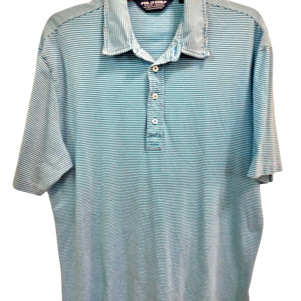 Polo Golf Ralph Lauren Vintage  Blue and White Striped Pima Cotton Polo Shirt